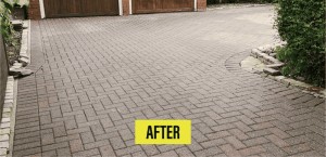 The same block-paved driveway after Harcourt cleaning