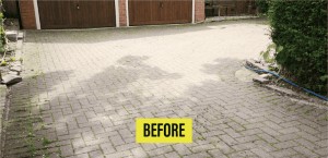 Block-paved driveway before Harcourt cleaning